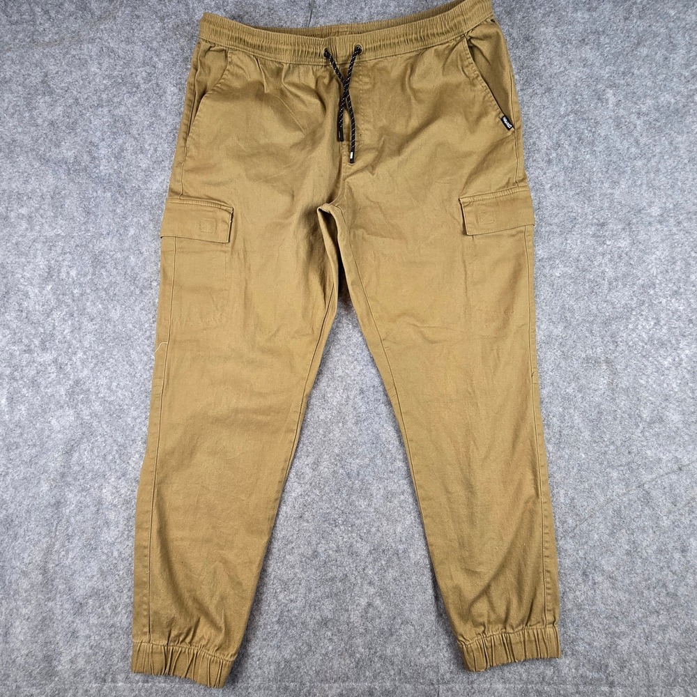Tony Hawk‎ Cargo Jogger Pants Mens XL Tan Cotton Stretch Elastic Waist Skate